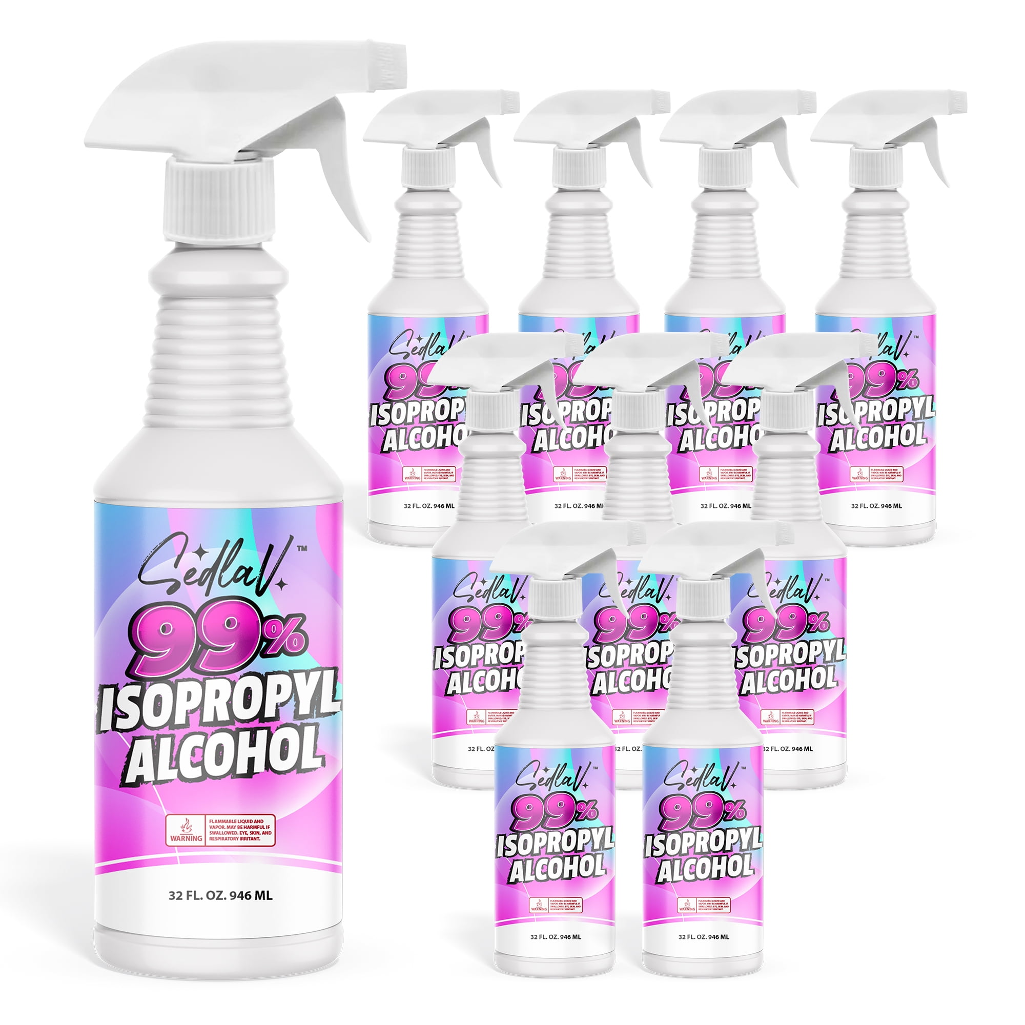 SEDLAV Isopropyl Alcohol 99% Spray 32 Fl Oz Spray Bottle Rubbing Alcohol Sprayer 99 Percent Isopropyl Alcohol Spray Technical Use 10 Bottles