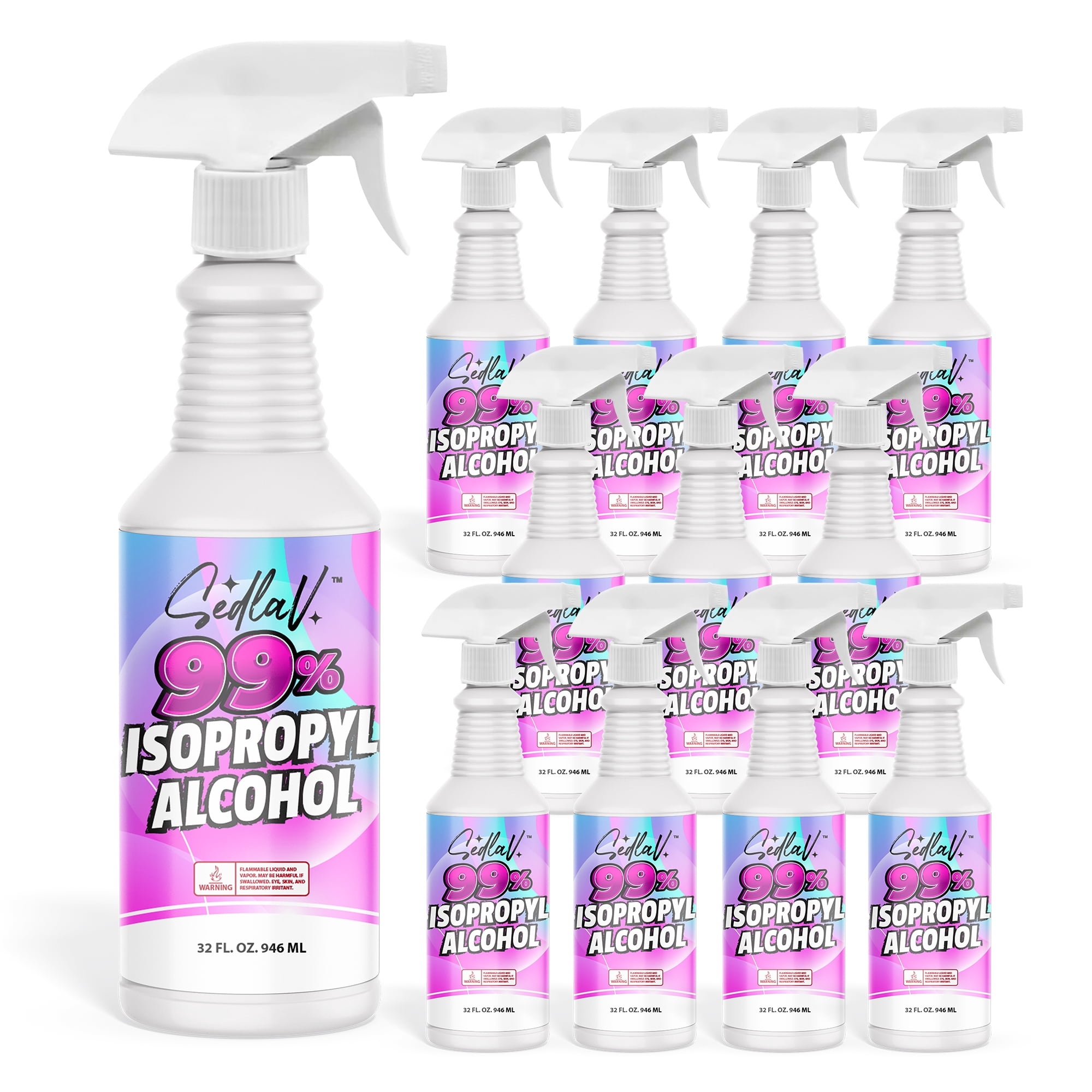 SEDLAV Isopropyl Alcohol 99% Spray 32 Fl Oz Spray Bottle Rubbing Alcohol Sprayer 99 Percent Isopropyl Alcohol Spray Technical Use 12 Bottles