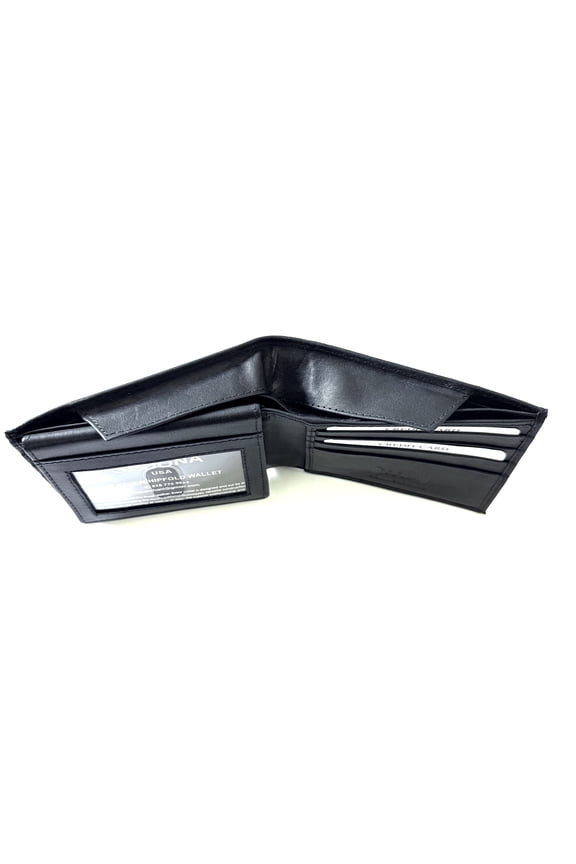 BIFOLD LEATHER WALLET WITH HIDDEN CASH COMPARTMENT