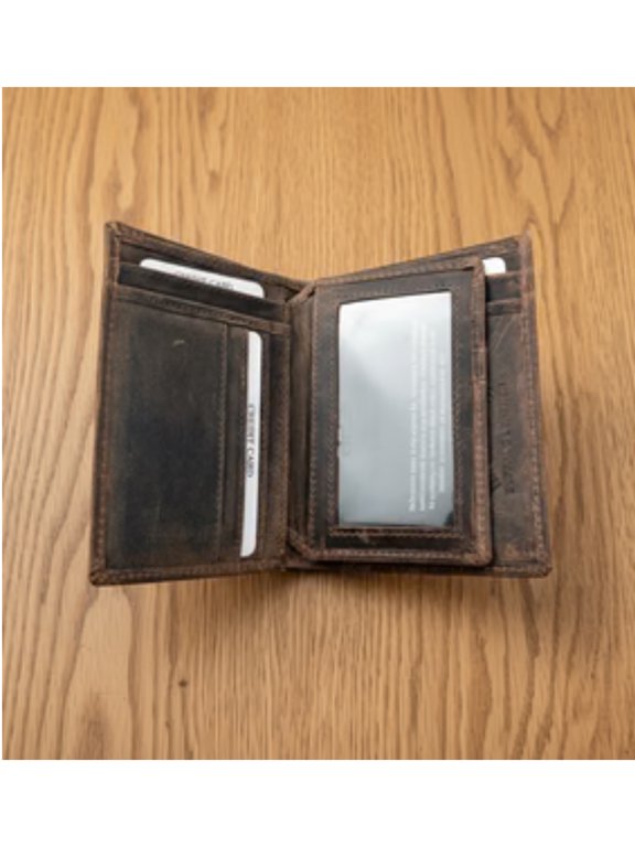 BUFFALO LEATHER BIFOLD WALLET WITH CENTER FLAP