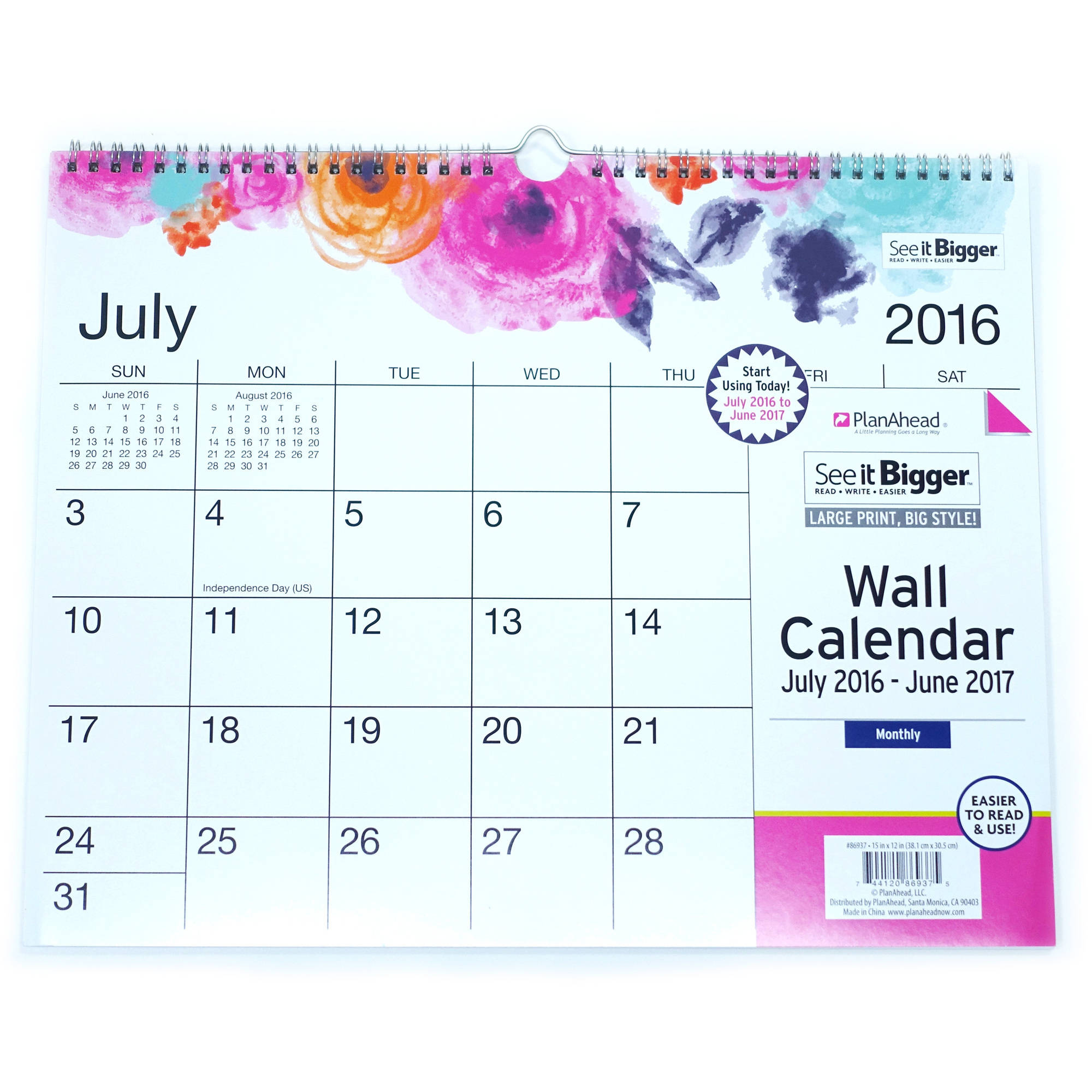 SEE IT BIGGER 15 x 12 Monthly Hanging Calendar (July 2016 June 2017