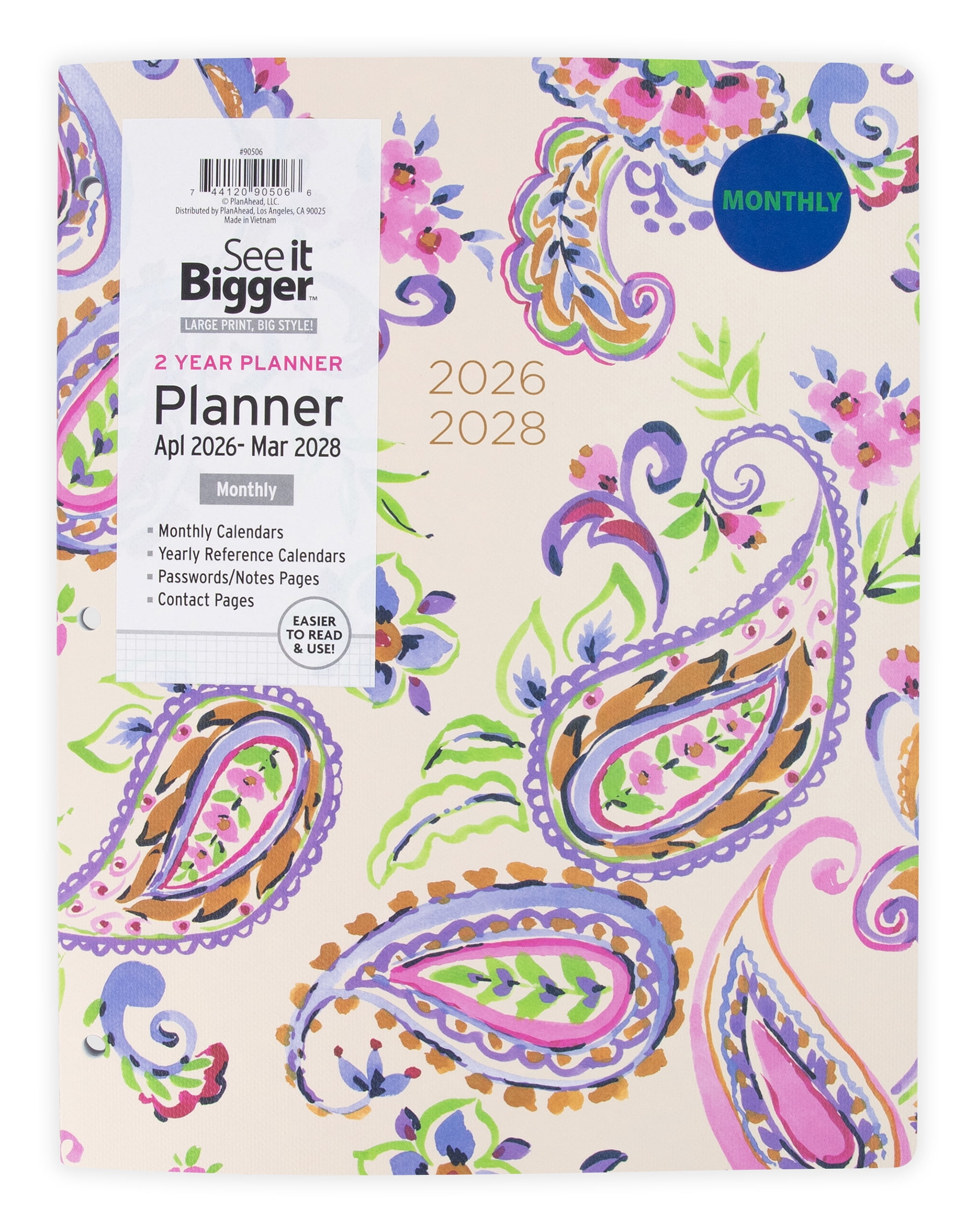 See It Bigger Monthly Planner, Large (8.5" x 11"), Paisley, 2-Year: Apr 2026 – Mar 2028