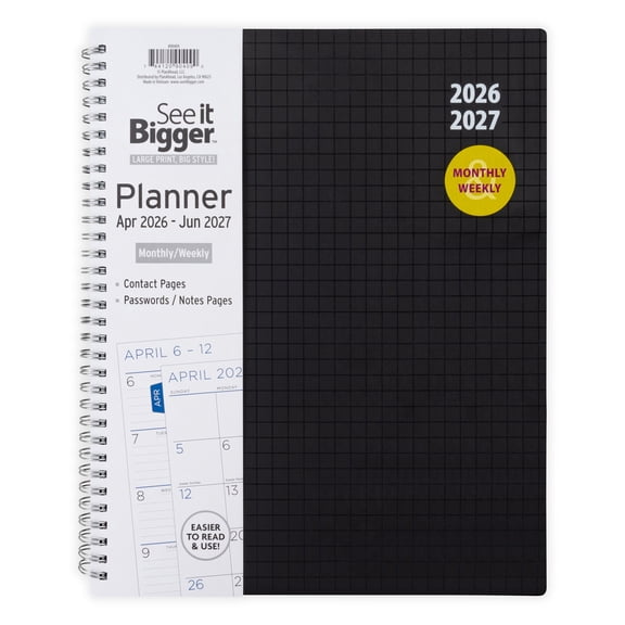 See It Bigger M/W Planner, Large (9" x 11"), Black, 15-Month: Apr 2026 - Jun 2027