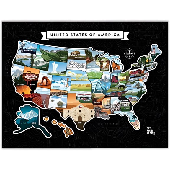 SEE MANY PLACES Travel Map of USA Framed Poster