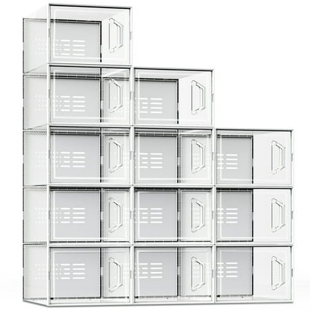 SEE SPRING Large 12 Pack Shoe Storage Box, Shoe Organizer for Closet,Space Saving Foldable Sneaker Rack