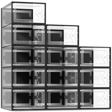 SEE SPRING Shoe Box Fit Size 14,Clear Plastic Stackable Shoe Organizer for Closet,12 Pack,