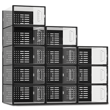 SEE SPRING Plastic Stackable Sturdy Shoes Rack, Black 12 Pack
