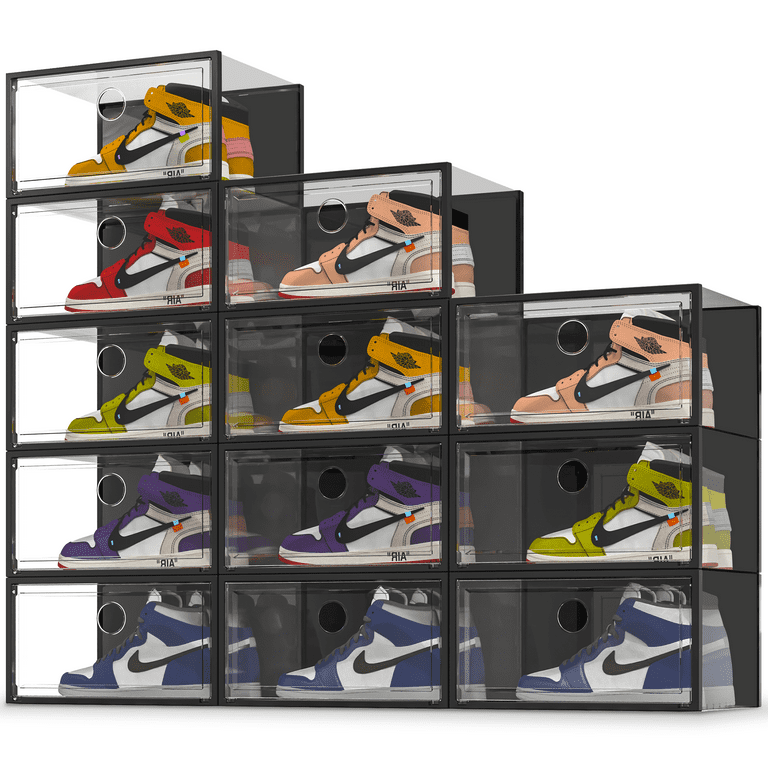 Free Shipping SEE SPRING Shoe Boxes Pack of 12 Clear Shoe Storage Plastic Stackable Shoe Organizer for Closet Sneaker Containers Bins Holders Black Walmart