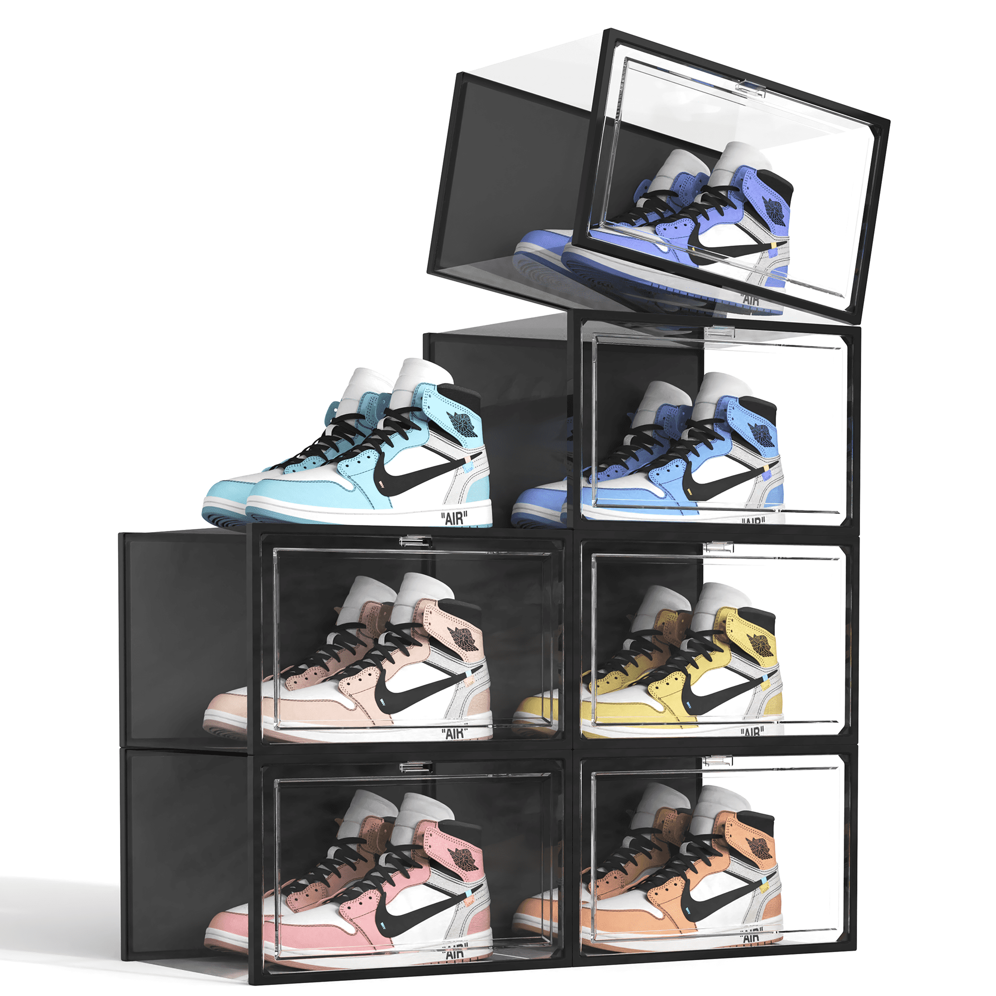 SEE SPRING Shoe Storage Box Clear Plastic Stackable Shoe Organizer Shoe Containers Bins Holders to Size 14 6 X Large Black Walmart