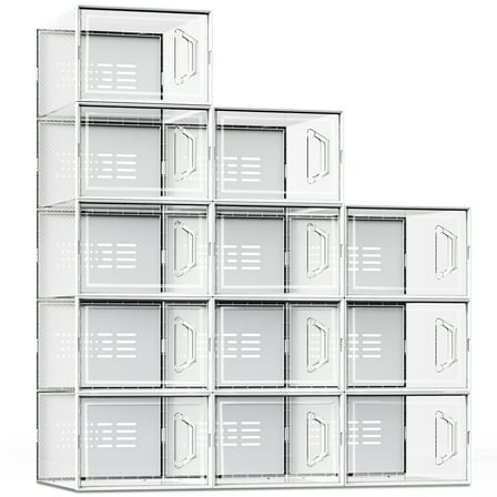 SEE SPRING Shoe Storage Box Fit Size 11,Clear Plastic Stackable Shoe Organizer Rack Containers Bins,12 Pack,X-Large