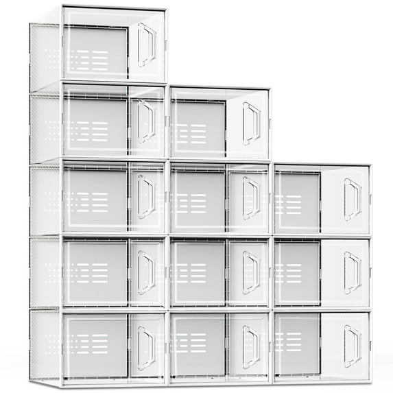 SEE SPRING Shoe Storage Box Fit Size 11,Clear Plastic Stackable Shoe Organizer Rack Containers Bins,12 Pack,X-Large
