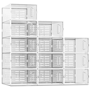 SEE SPRING Shoe Storage Organizers Box for Entryway Clear Plastic Stackable Sneaker Container Bin Holder,Set of 12,White