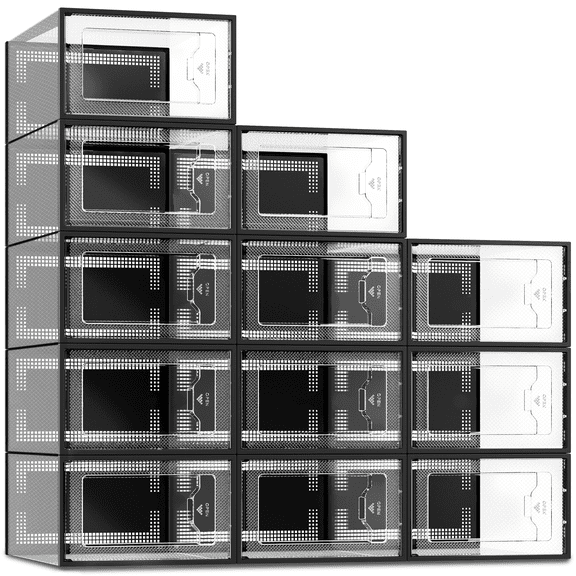 SEE SPRING X-Large Clear Shoe Storage Organizer Boxes Open Front Stackable Shoe Containers with lids,12 Pack