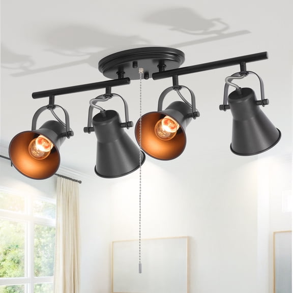 SEEBLEN 4-Light Black Track Lighting with Pull Chain,Ceiling Light Fixture
