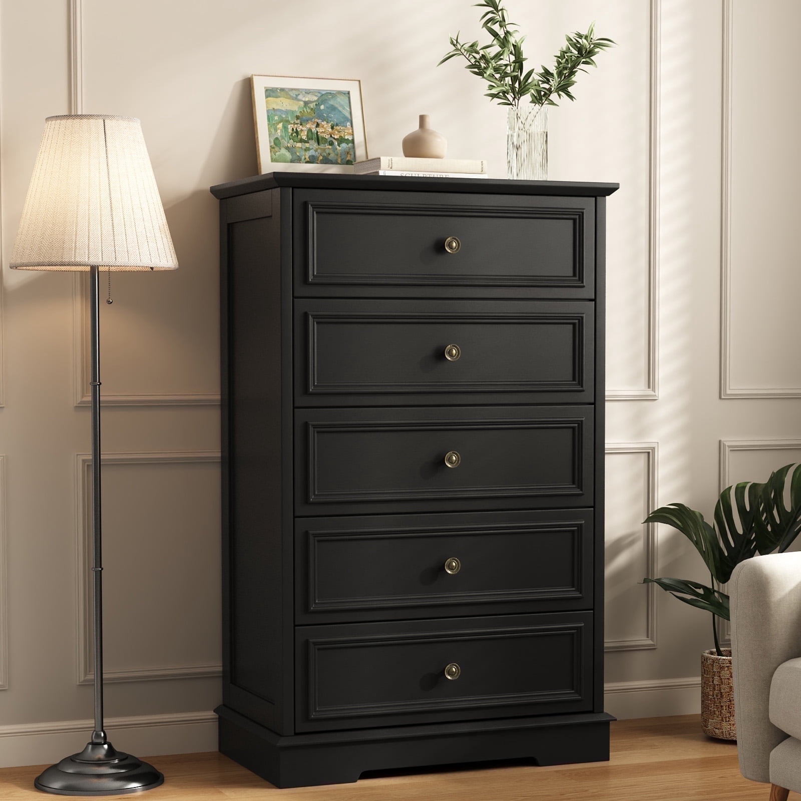 five drawer wood dresser Keizer Five Drawer Chest