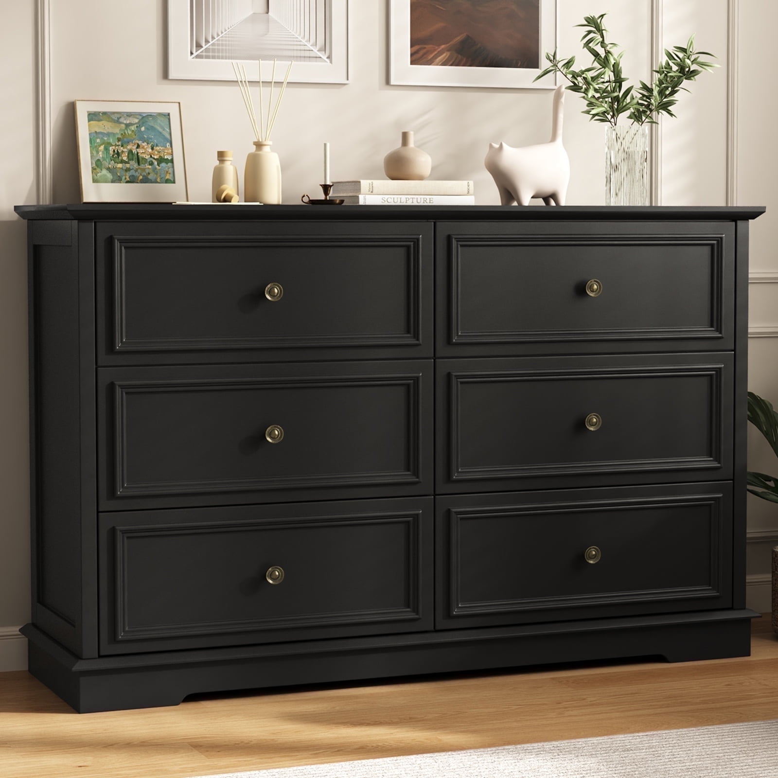 SEEDAY 6-Drawer Retro Wood Dresser – Versatile Storage Cabinet