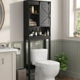 thumbnail image 1 of Over The Toilet Storage Cabinet, Farmhouse Storage Cabinet Over Toilet with Sliding Barn Door & Adjustable Shelves, Home Space Saver for Bathroom, Living Room, Rustic Oak with Antique Black, 1 of 7