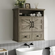 SEEDAY Wall Bathroom Storage, Bathroom Medicine Cabinet with Double Door Wall, Two Drawers, Adjustable Shelves, Gray
