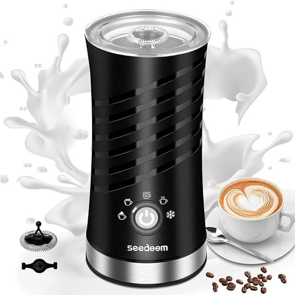 SEEDEEM Milk Frother, 5 in 1 Electric Milk Frother and steamer, Automatic Hot And Cold Foam Maker with 2 Whisks for Coffee, Latte, Cappuccino, Hot Chocolate, Black