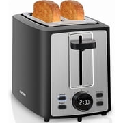 Toaster 2 Slice, Bread Toaster with LCD Display, 7 Shade Settings, 1.４'' Extra Wide Slots Toaster with Cancel, Bagel, Defrost, Reheat Functions, Removable Crumb Tray, 900W, Carbon Black