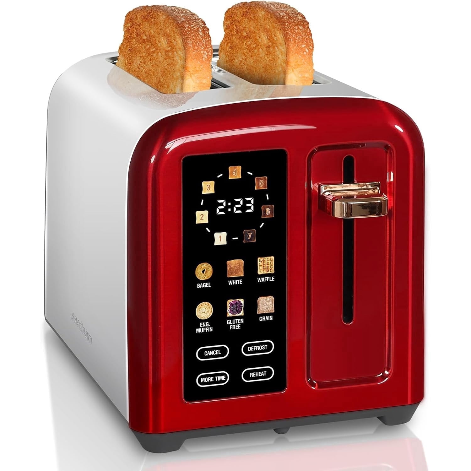 SEEDEEM Toaster 2 Slice, Touch Control Stainless Toaster LCD Display, 50% Faster Heating Speed, 1.4'' Wide Slots, More Timer Functions, Removable Crumb Tray, 1350W, Dark Metallic