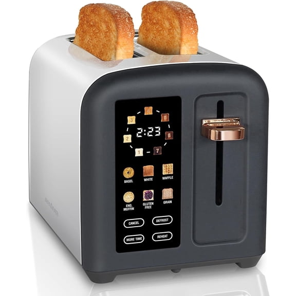 Toaster 2 Slice, Touch Control Stainless Toaster LCD Display, 50% Faster Heating Speed, 1.4'' Wide Slots, More Timer Functions, Removable Crumb Tray, 1350W, Dark Metallic