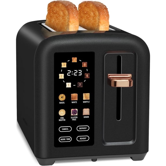 Toaster 2 Slice, Touch Control Stainless Toaster LCD Display, 50% Faster Heating Speed, 1.4'' Wide Slots, More Timer Functions, Removable Crumb Tray, 1350W, Dark Metallic