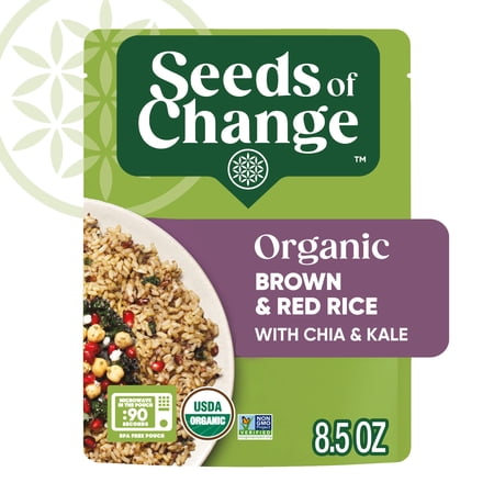 SEEDS OF CHANGE Certified Organic Brown & Red Rice with Chia & Kale, Organic Food, 8.5 Oz Pouch(Pack of 12)