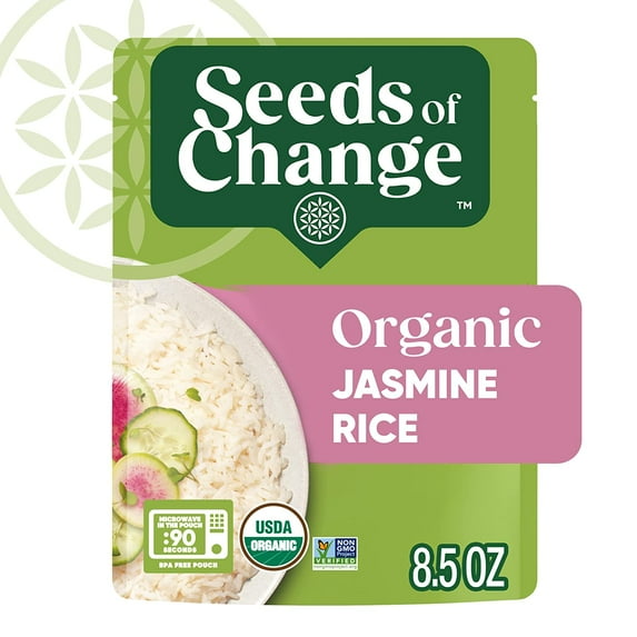SEEDS OF CHANGE Certified Organic Jasmine Rice, Organic Food, 8.5 OZ Pouch (Pack of 2)