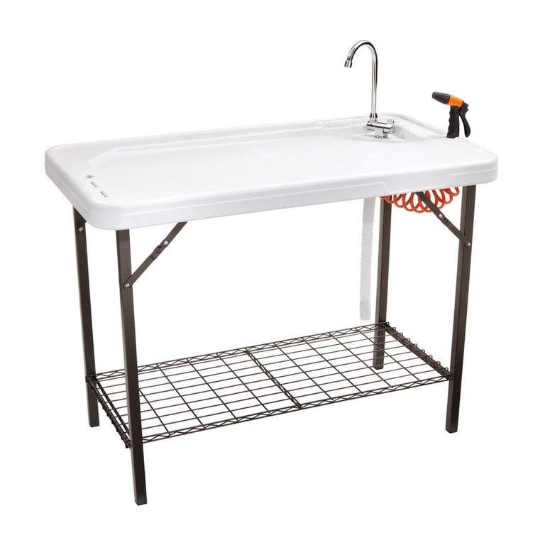 deluxe fish game processing table with faucet and accessories SEEK Folding Portable Deluxe Fish & Game Camping Table with Faucet & Shelf