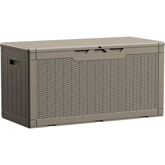 SEEKOL 100 Gallon Waterproof Large Resin Deck Box Indoor Outdoor Lockable Storage Container for Patio Furniture Cushions Garden Tools (100 Gallon, Light Brown)