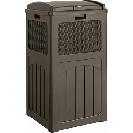 SEEKOL  33 Gallon Outdoor Trash Can, Hideaway Garbage Bins with Tiered Lid, Waterproof Resin Outside Waste Bins for Patio, Outside Pool, Backyard and Deck(1, Deep Brown)