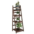 thumbnail image 1 of SEEKOL 4-Tier Foldable Ladder Bookshelf Rack & Vintage Plant Stand Display Shelf Storage, Rustic Industrial Design with Metal Frame & Wood Look Shelves, Space-Saving Foldable Structure Brown, 1 of 14