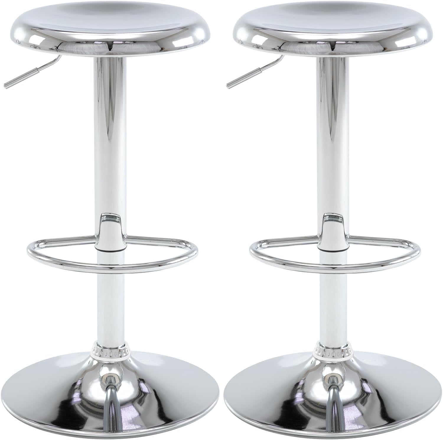 Set Of 2 Swivel Bar Stools With Footrest - Rustic Brown Industrial Style Counter Stools