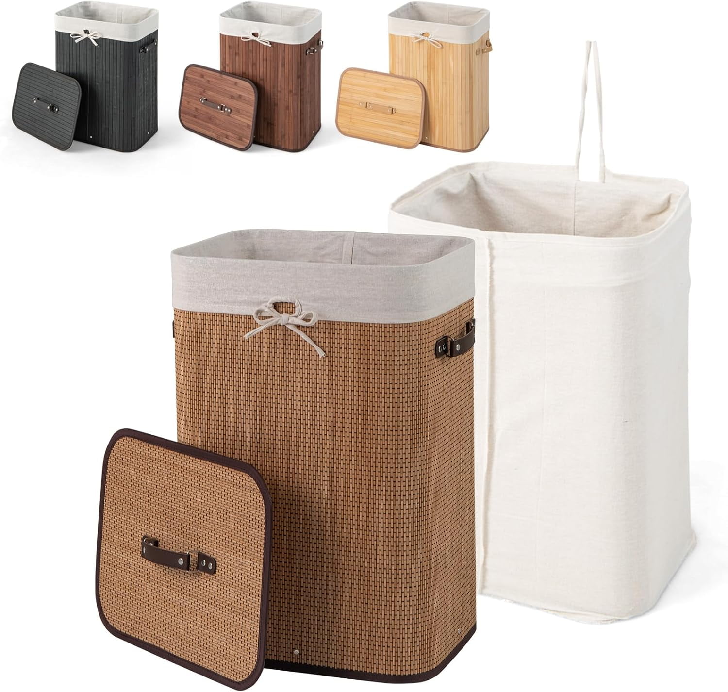 SEEKOL Bamboo Laundry Basket, 72L Clothes Hamper with Removable Liner ...
