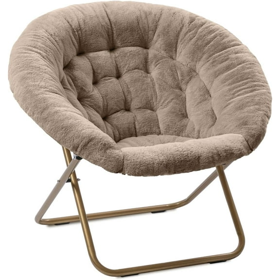 SEEKOL Cozy Velour Saucer Accent Chair for Bedroom - X-Large Plush Swivel Armchair with Deep Cushioning, Sturdy Metal Base, 360° Rotation, Soft Velvet Upholstery,Beige