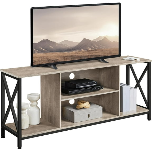 SEEKOL Industrial TV Stand for 55 Inch TV, Entertainment Center Media Console Table with Open Storage for Living Room, Wood Modern Furniture Grey 55 Inch
