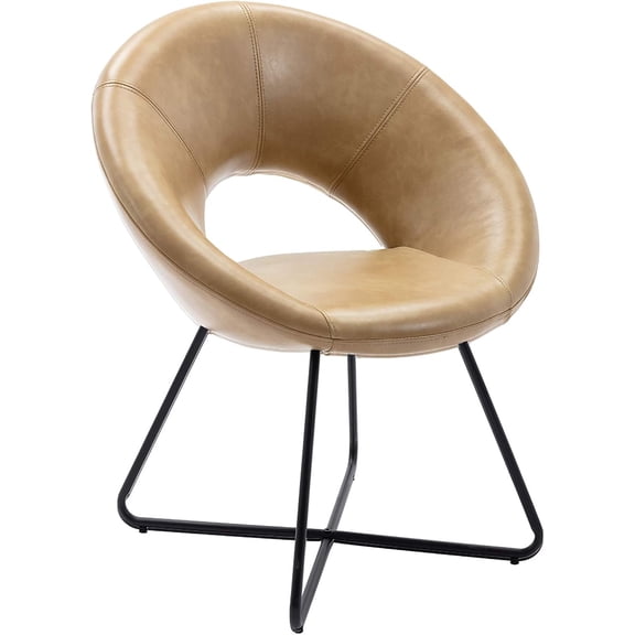 SEEKOL Modern Accent Velvet Chairs Dining Chairs Single Sofa Comfy Upholstered Arm Chair Living Room Furniture Mid-Century Leisure Lounge Chairs with Golden Metal Frame Legs，Camel/Black Legs