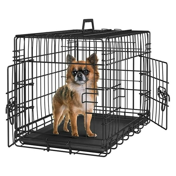 SEEKOL&nbsp; 24 inch Dog Crate Double Door w/Divider for Puppy Collapsible Metal Crate with Removable Tray Wire Kennel Pet Crate for Small Dogs Portable Travel Cage, Black