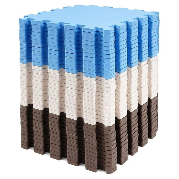 SEEKOL&nbsp; 36-Pack 12x12 Inches EVA Interlocking Foam Play Tile Mat, Blue/Brown/Beige – 0.4-Inch Thick Non-Slip Puzzle Flooring for 36 Square Feet in Playroom, Nursery, or Playpen at Home