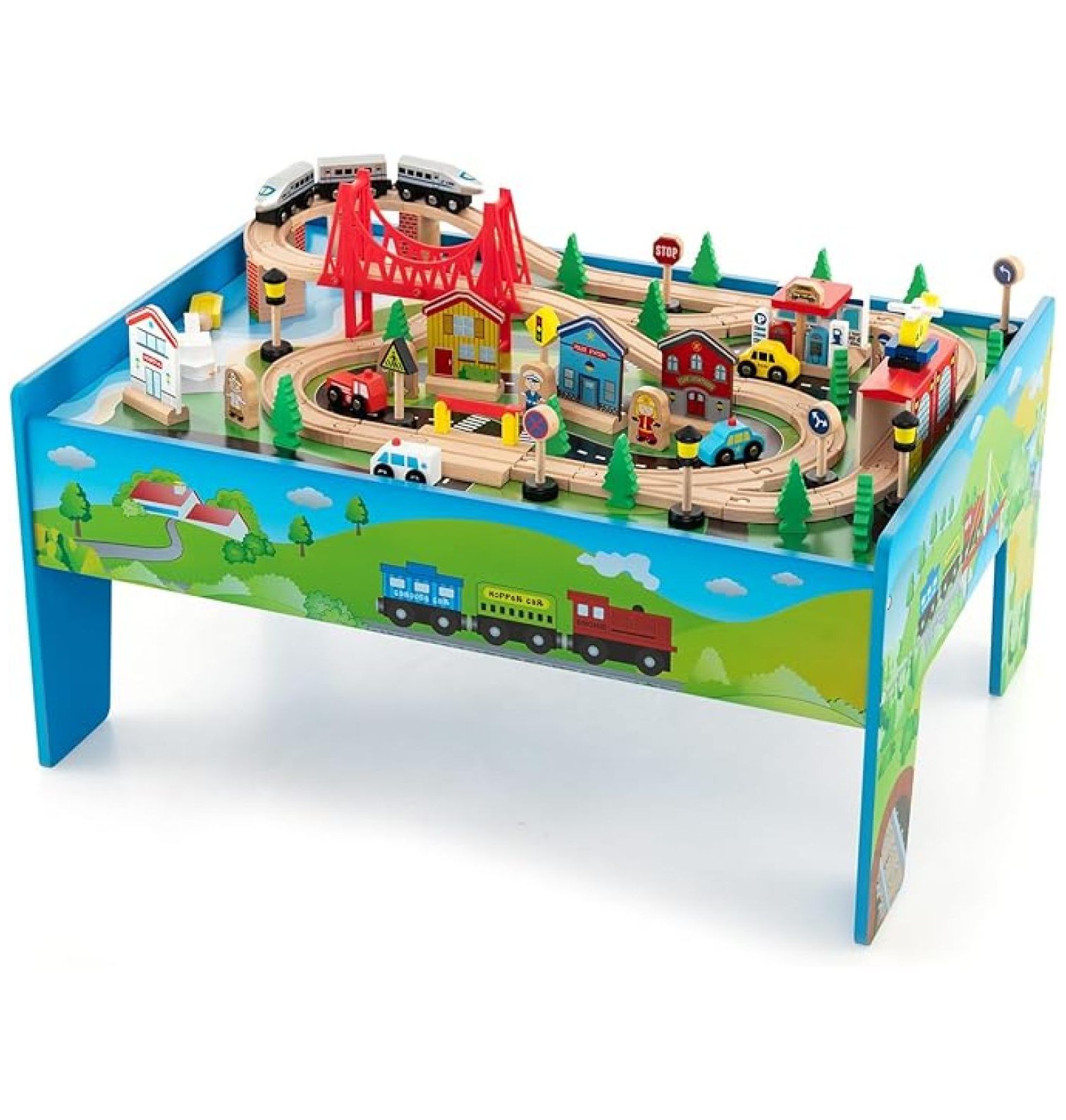 SEEKOL Train Table, 80 Pcs, Wooden Kids Activity Table Playset with ...