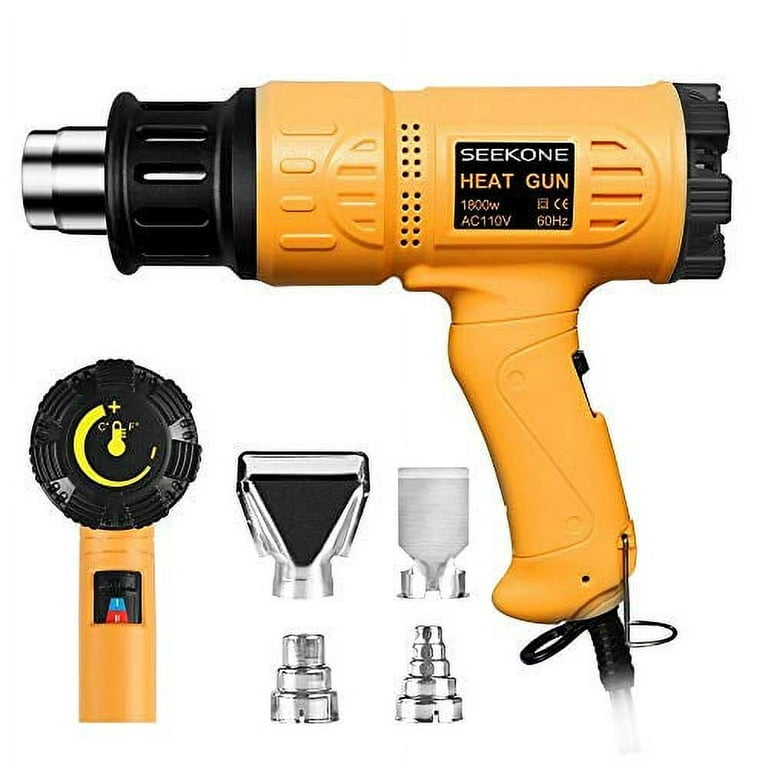 SEEKONE Foldable Heat Gun with Dual-Temperature Settings (752℉/1112℉) Fast  Heating, Hot Air Gun Kit with 4 Nozzels with Overload Protection for Vinyl