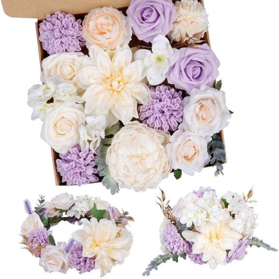 SEELOK 25Pcs Artificial Mixed Flowers Set Fake Silk Flowers for DIY Weddingfor Party Table Chair Decor,Bride Bridesmaid Wedding Headdress