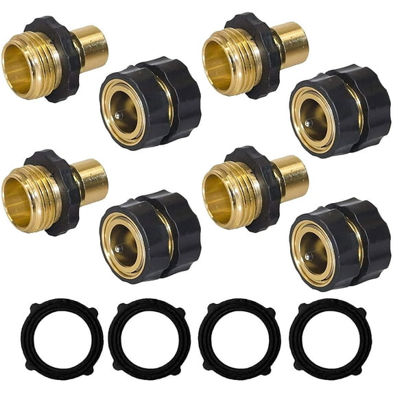 SEELOK 3/4"Garden Hose Connector 4 Set Garden Hose Quick Connect Fittings Male and Female Water Quick Release Hose Connector