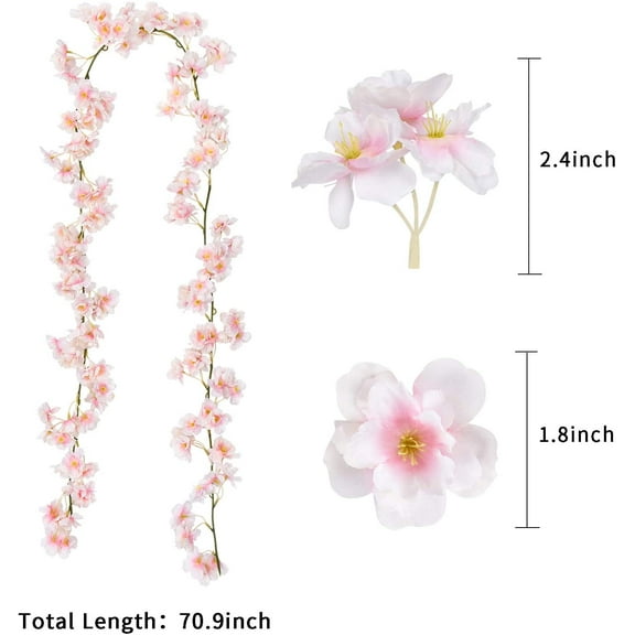 SEELOK 4pcs Artificial Cherry Blossom Flower Vines Hanging Silk Flowers Garland for Outdoors Wedding Party Decor