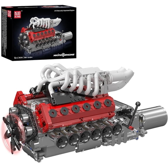SEEMEY 10210 V12 Engine Model Kit that Works, Build Your Own Mini Car Engine Replica, Engeering STEM Toys for Adults, Home or Office Dcor (1366 Pcs)