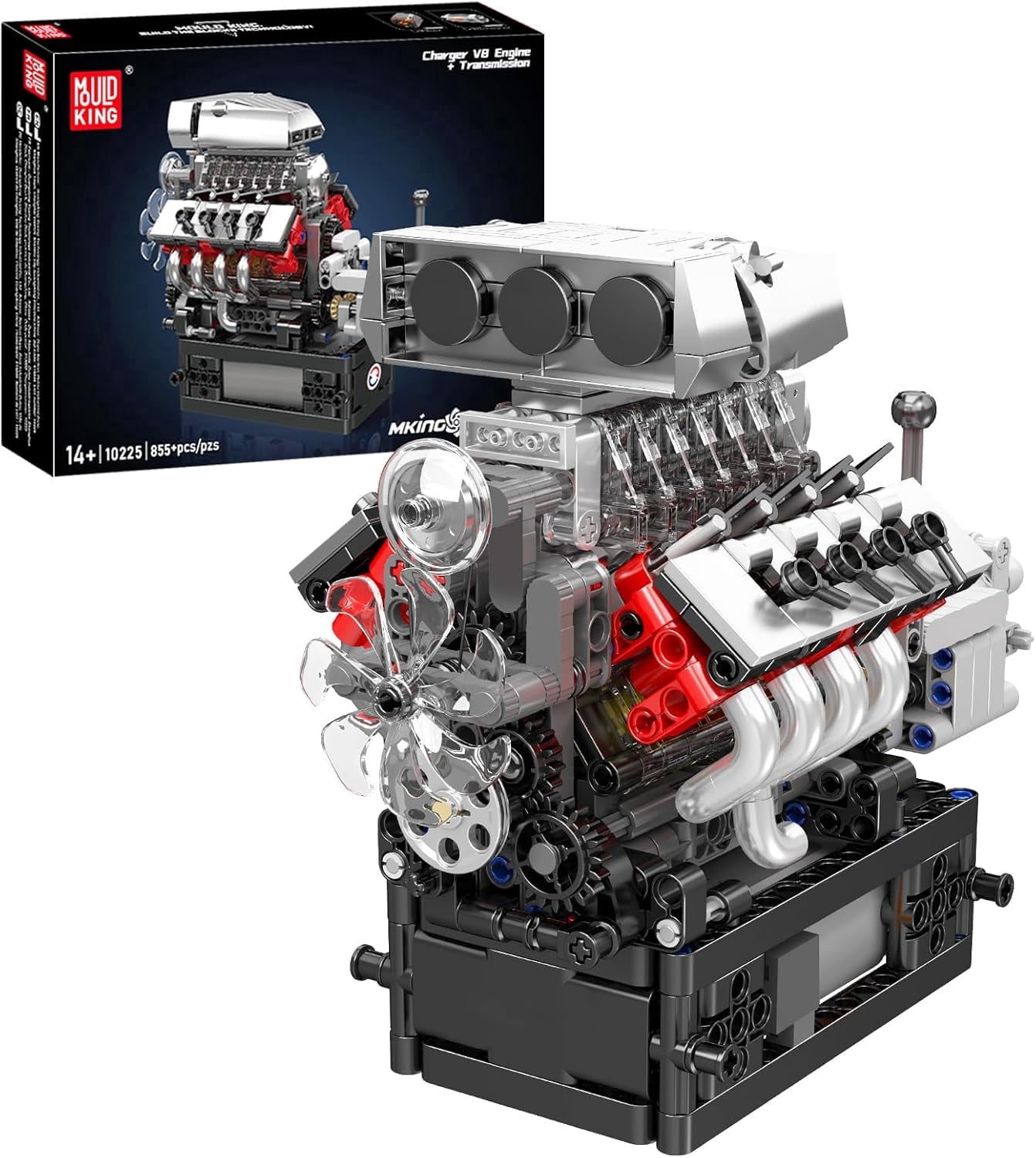 SEEMEY 10225 V8 Engine Model Kit that Works - Car Engine Building Blocks Kit with Battery, STEM Mechanic Engineering Construction Set for Adults(855 PCS)