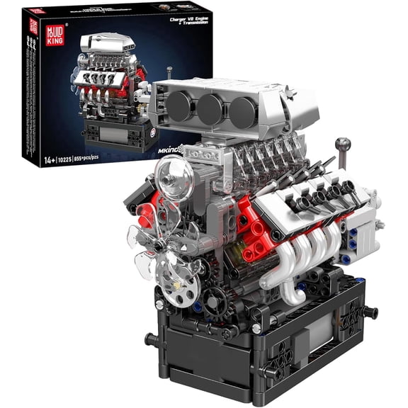 SEEMEY 10225 V8 Engine Model Kit that Works - Car Engine Building Blocks Kit with Battery, STEM Mechanic Engineering Construction Set for Adults(855 PCS)