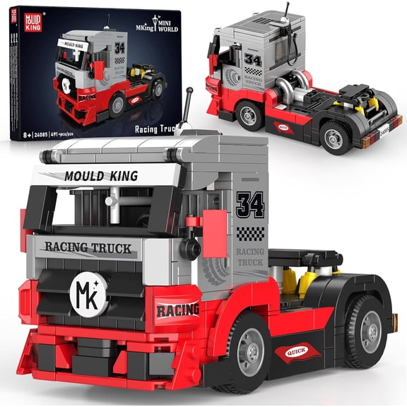 SEEMEY 24085 Speed Champion Technik Racing Truck Model MOC Technology for Trailer Truck Building Blocks Kit for Adults/Collectors (491+ Pieces)