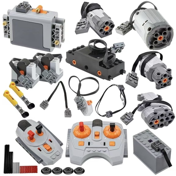 SEEMEY 34Pcs Power-Functions-Motor-Set , Battery-Box IR-Remote Receiver Technic-Motor & Train-Motor Kit, Compatible with Lego-Technic-Parts